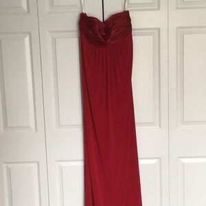 Red Strapless Evening Gown